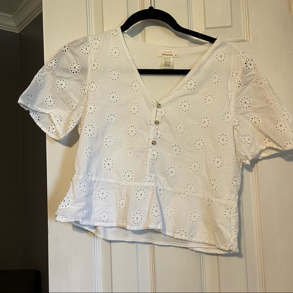boutique white cut out detail white blouse